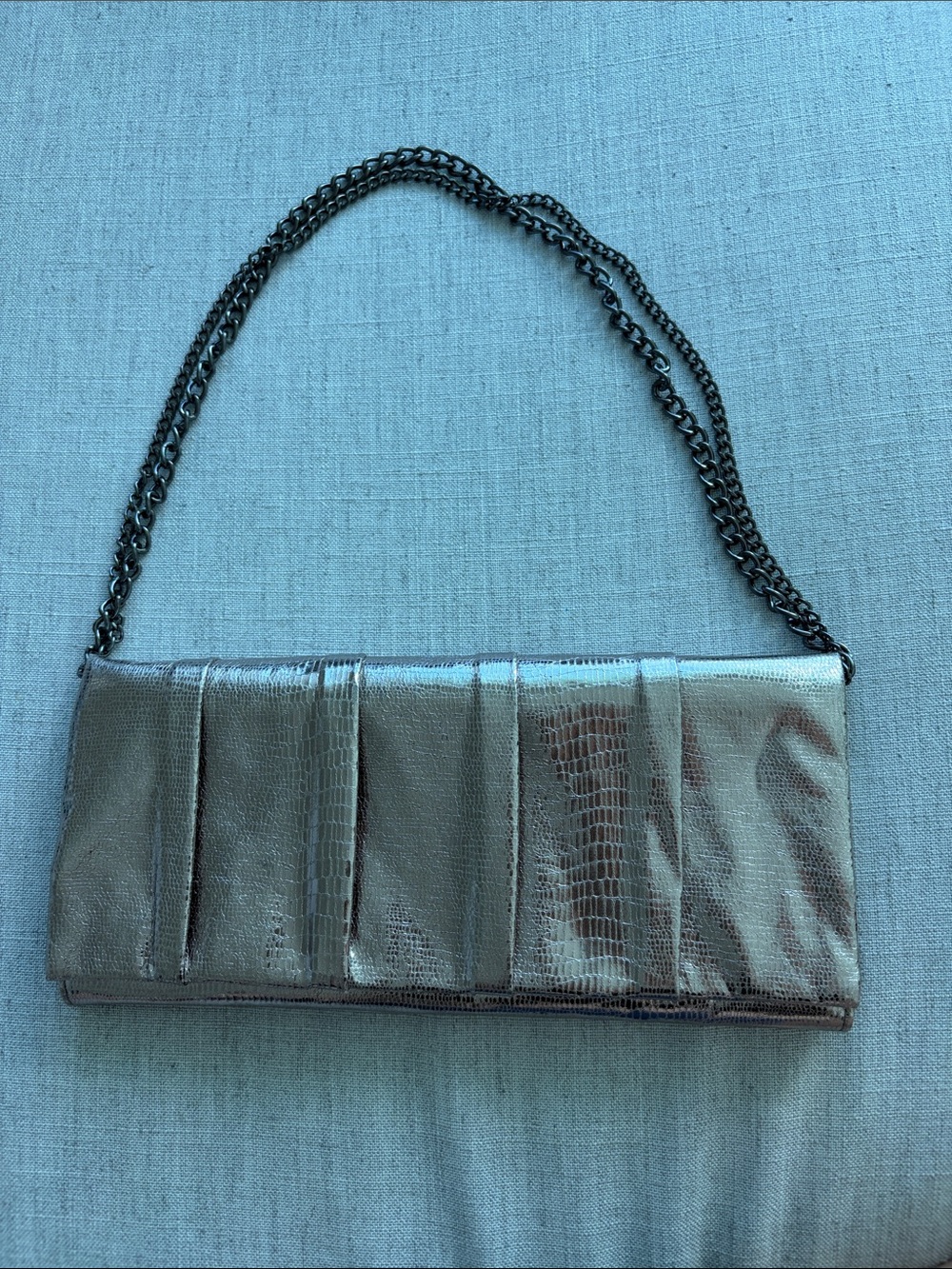 Metallic silver Evening Clutch with Chain Strap